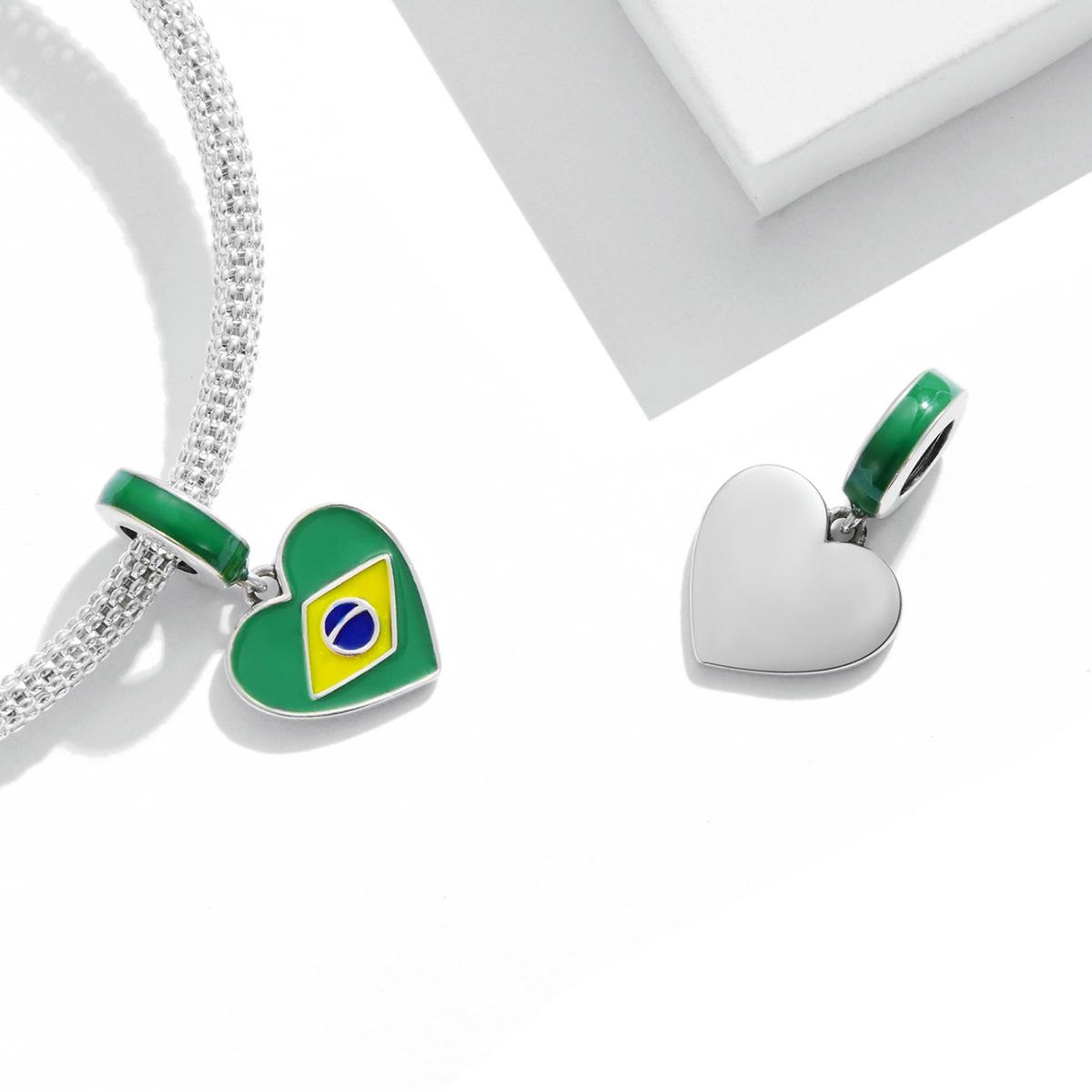 925 Sterling Silver Brazilian Flag Pendant Bracelet / Necklace Accessory