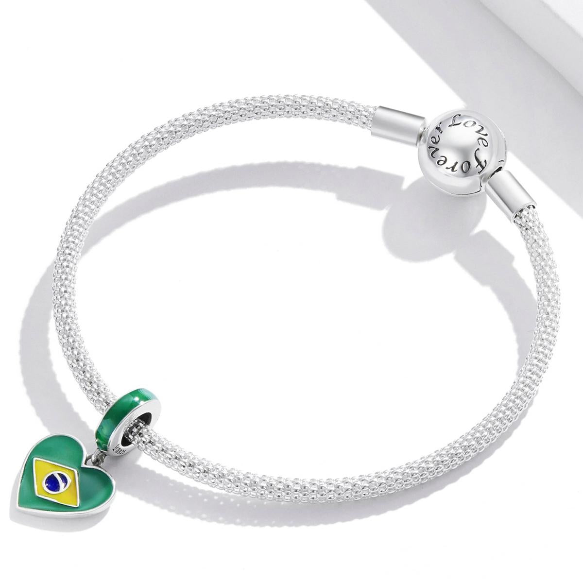 925 Sterling Silver Brazilian Flag Pendant Bracelet / Necklace Accessory