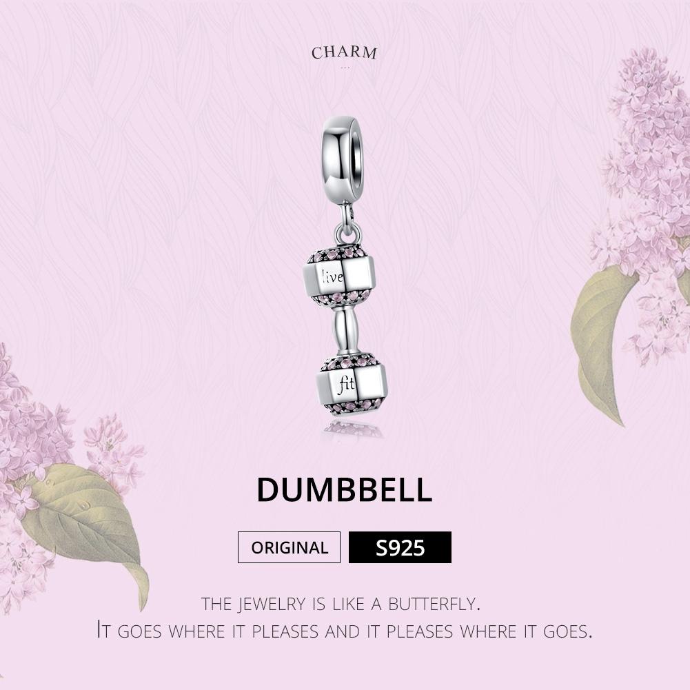 925 Sterling Silver Fitness Dumbbell Pendant For Diy Bracelets