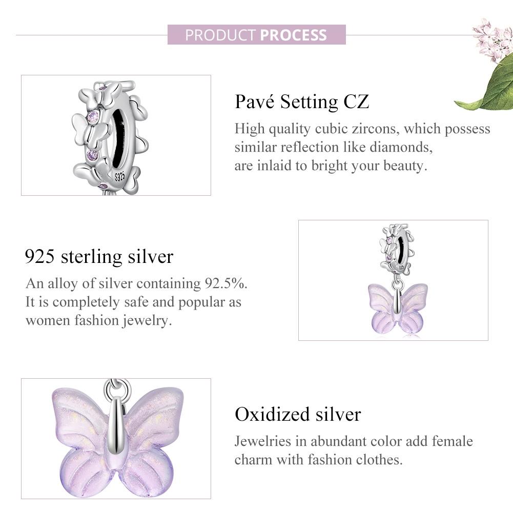 925 Sterling Silver Glazed Butterfly Pendant For Diy Bracelets & Necklaces