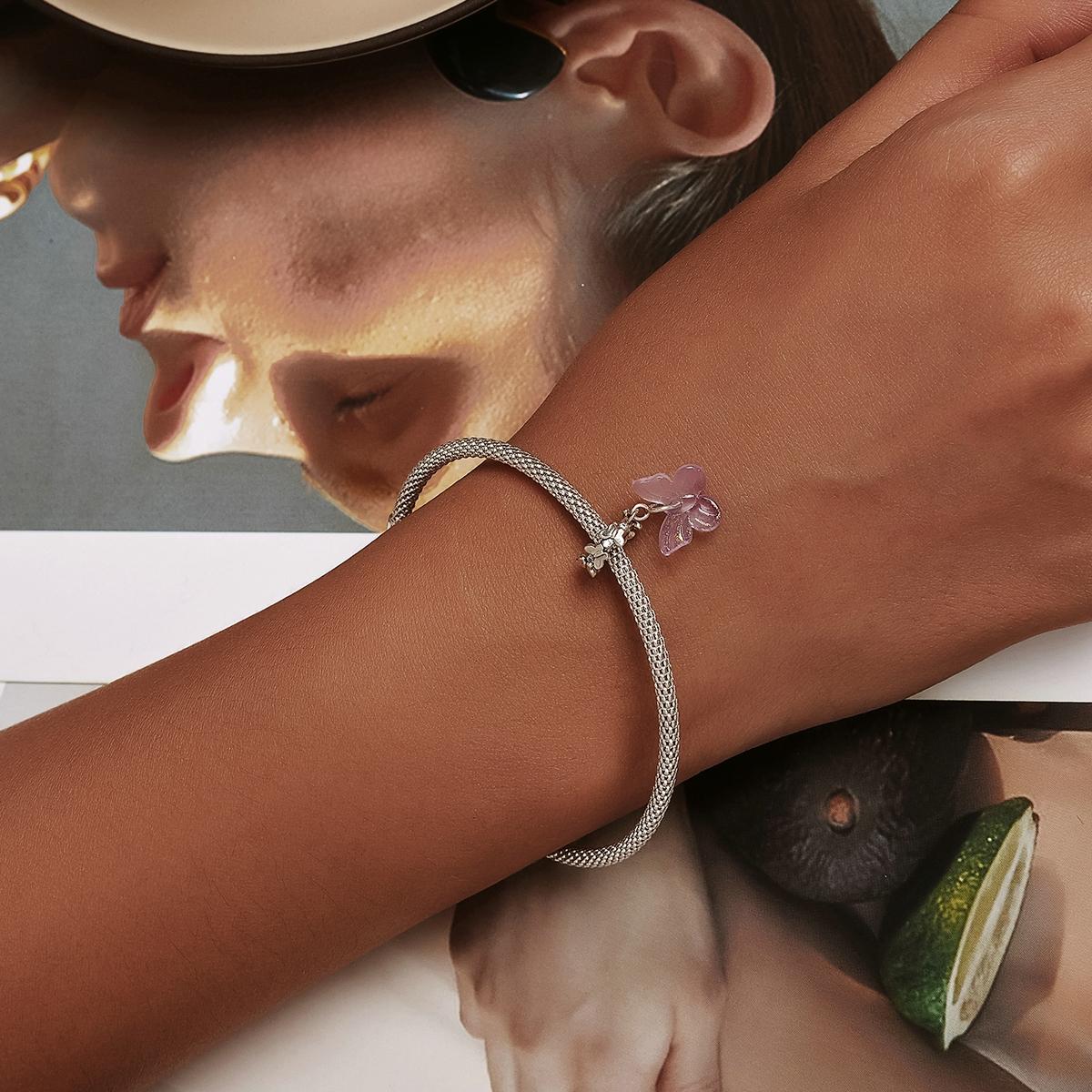 925 Sterling Silver Glazed Butterfly Pendant For Diy Bracelets & Necklaces