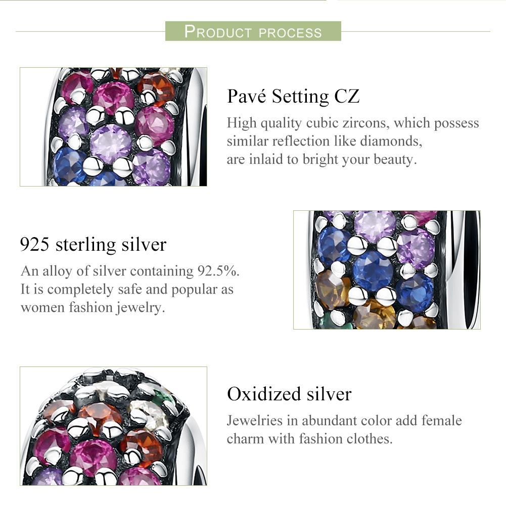 925 Sterling Silver Rainbow Diamond Bead Pendant For Diy Bracelets And Necklaces