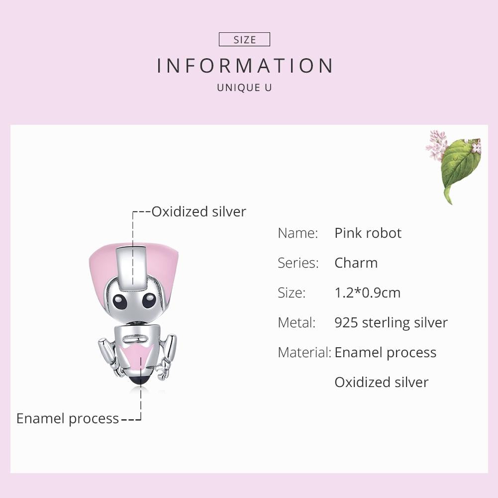 925 Sterling Silver Pink Robot Beads For Diy Bracelets & Necklaces