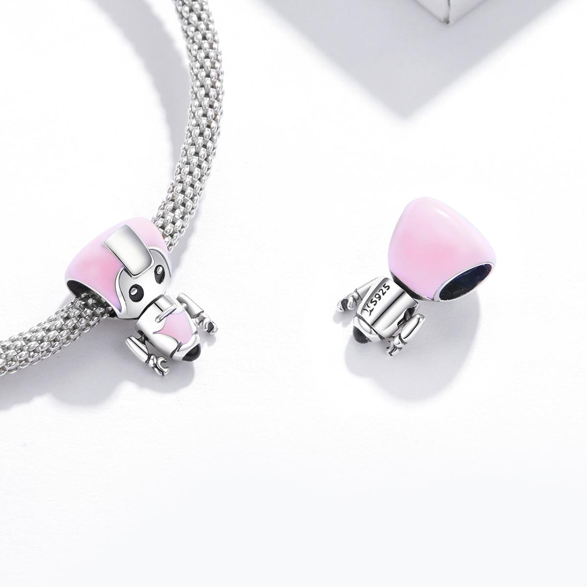 925 Sterling Silver Pink Robot Beads For Diy Bracelets & Necklaces