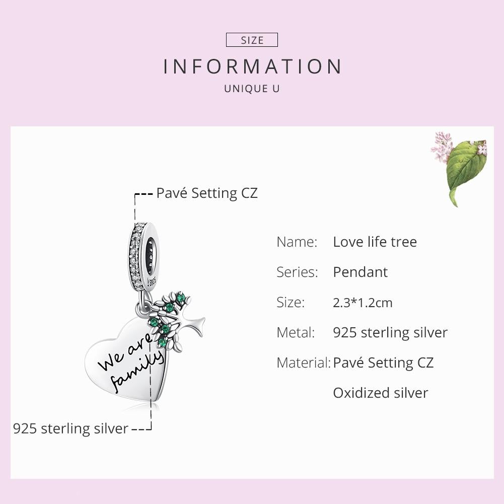 925 Sterling Silver Heart Tree Pendant For Bracelet Or Necklace