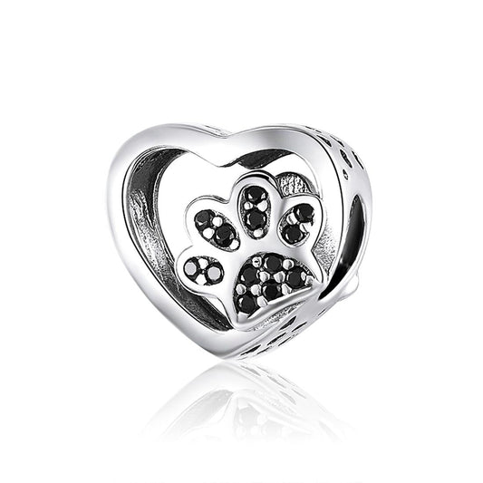 925 Sterling Silver Pet Paw Print Beaded Bracelet Bead