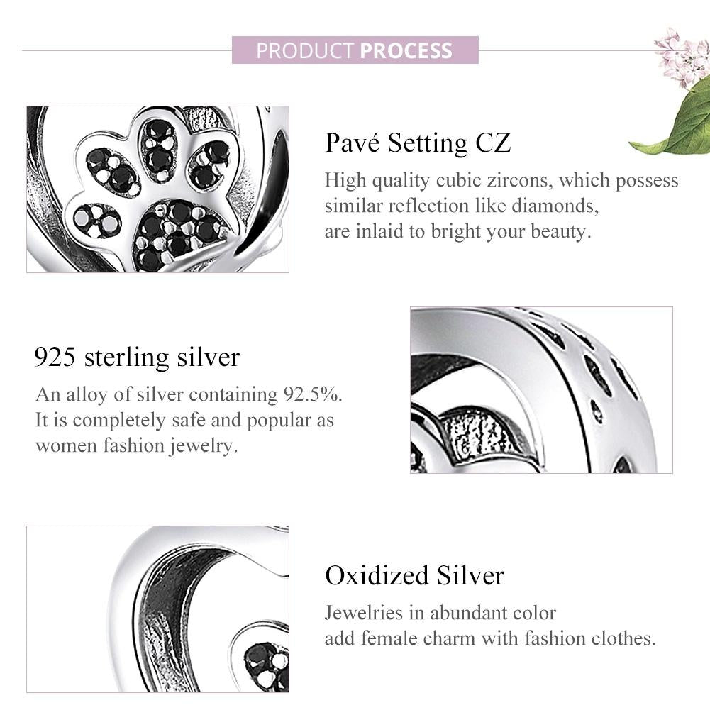 925 Sterling Silver Pet Paw Print Beaded Bracelet Bead