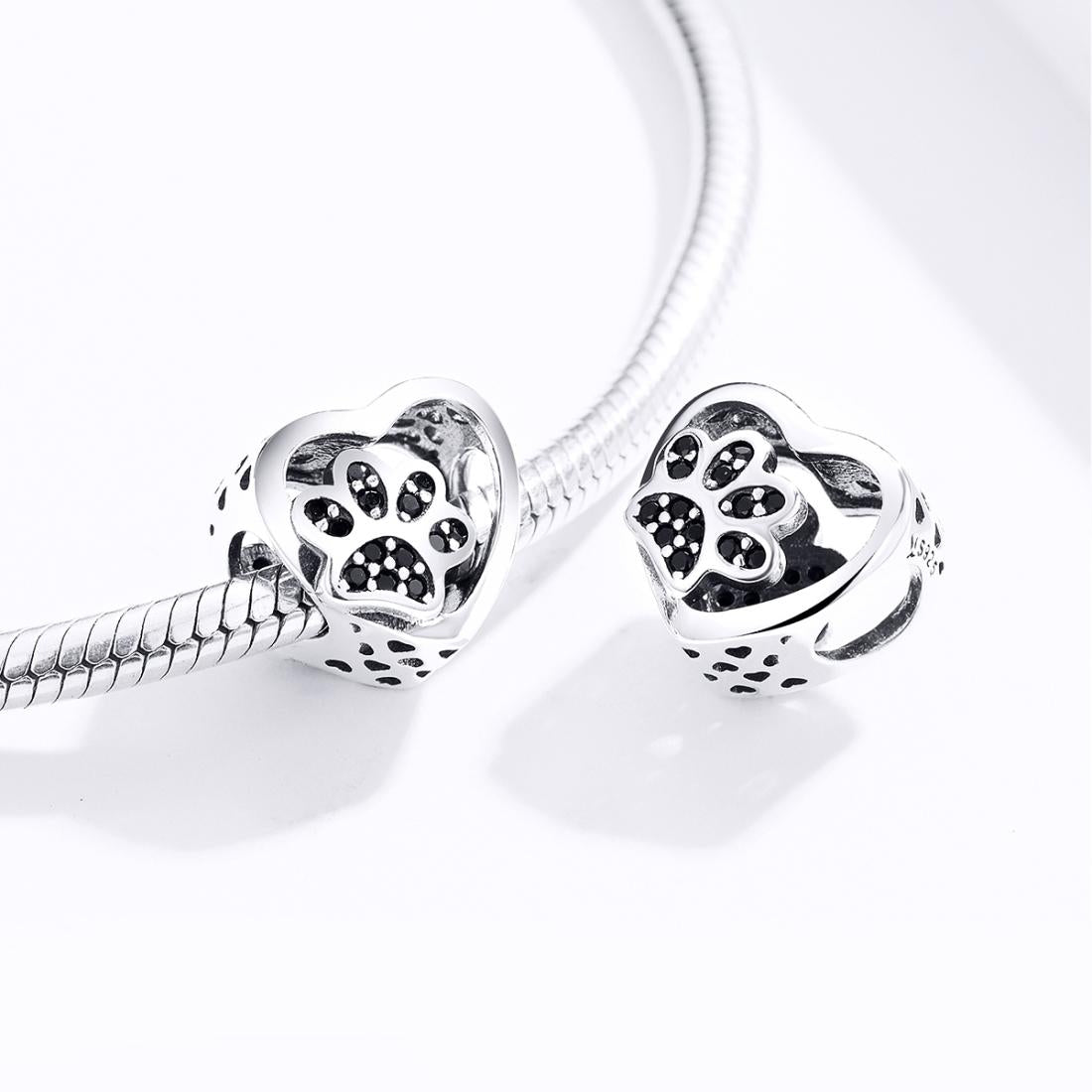 925 Sterling Silver Pet Paw Print Beaded Bracelet Bead