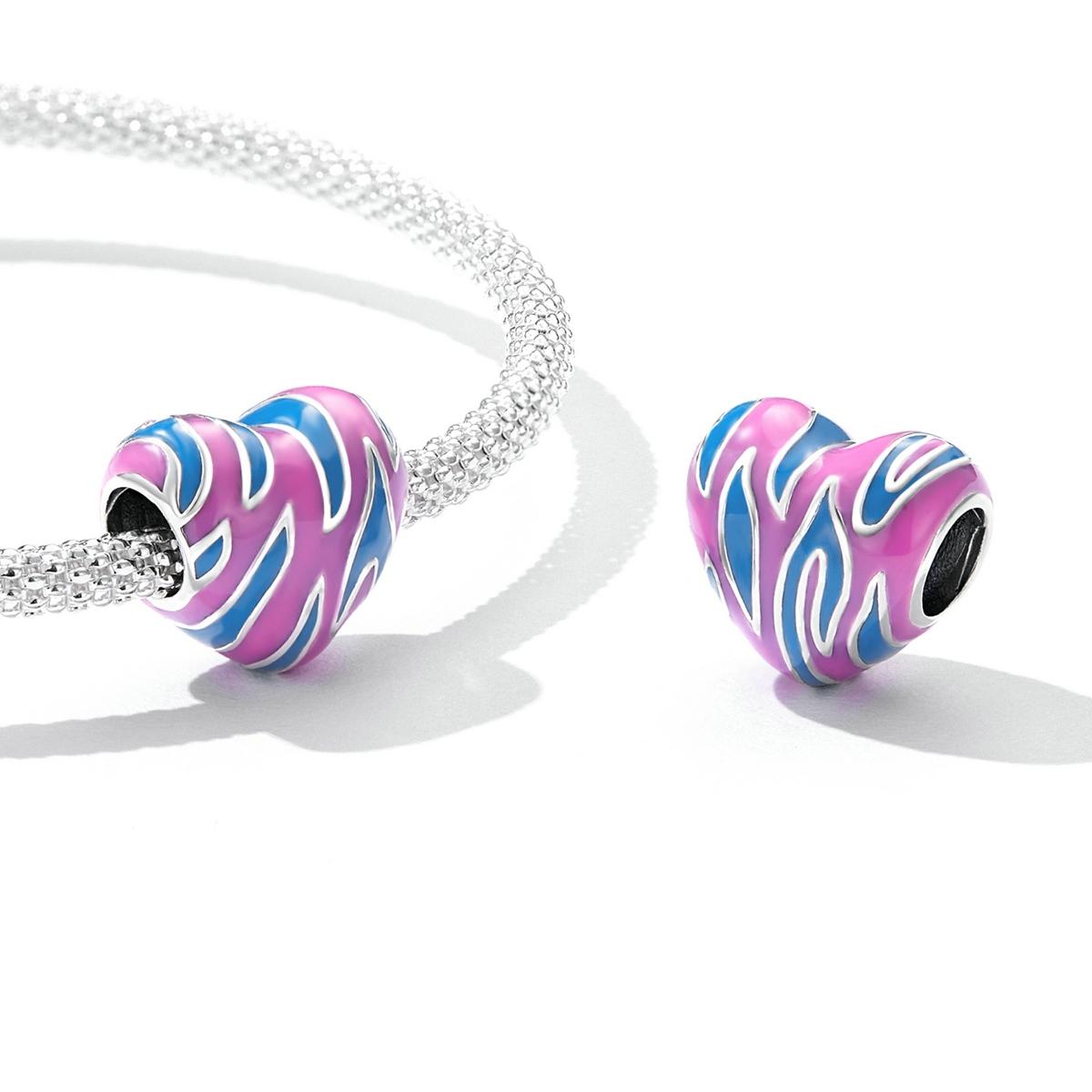 925 Sterling Silver Contrast Heart Beads For Diy Bracelets & Necklaces