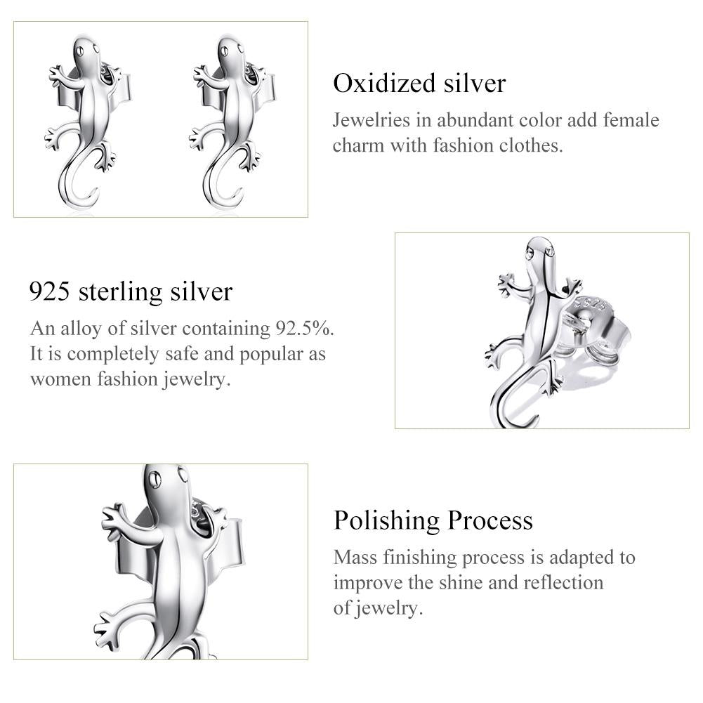 925 Sterling Silver Gecko Ear Studs Earrings For Women