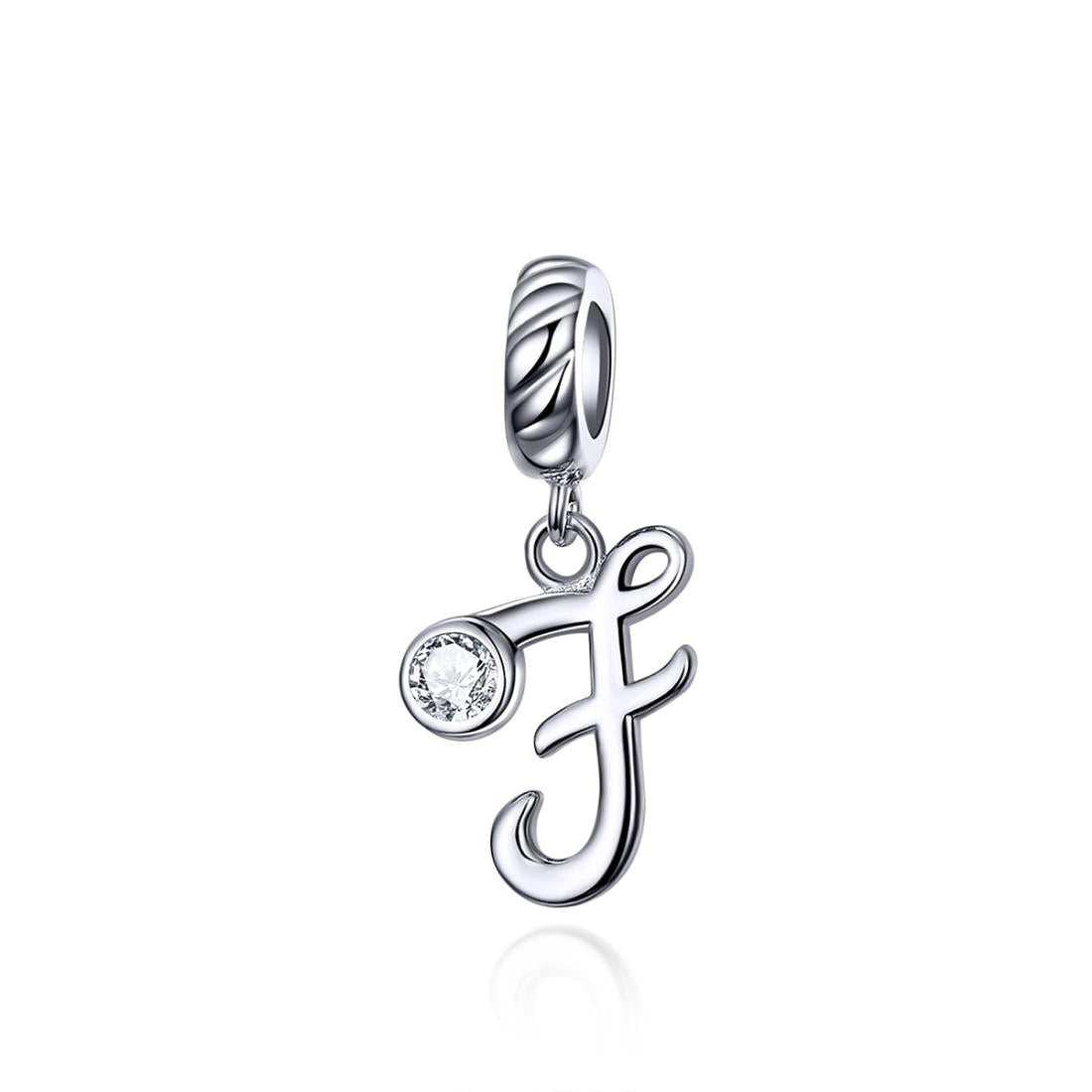 925 Sterling Silver Personalized Letter Pendant For Diy Bracelets And Necklaces Style - F