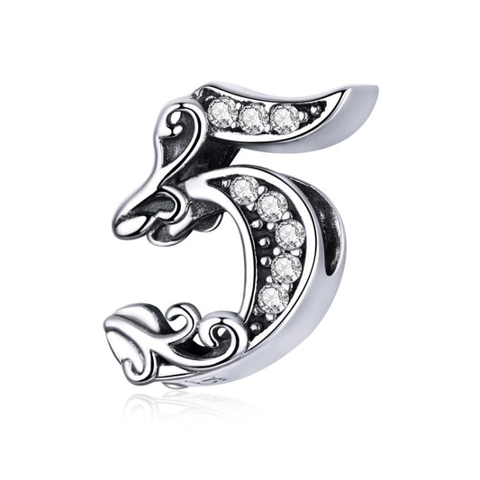 925 Sterling Silver Relief Number Series 0 9 Beads For Diy Bracelets And Necklaces Style - 5
