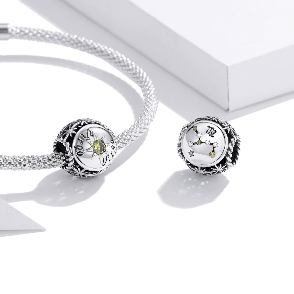 925 Sterling Silver Zodiac Zircon Bead Bracelet / Necklace Set Virgo Style - Virgo