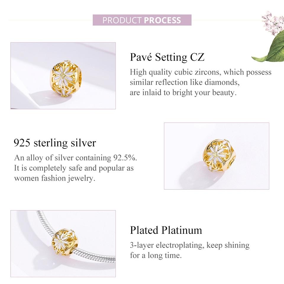 925 Sterling Silver Golden Daisy Beaded Bracelet Charms