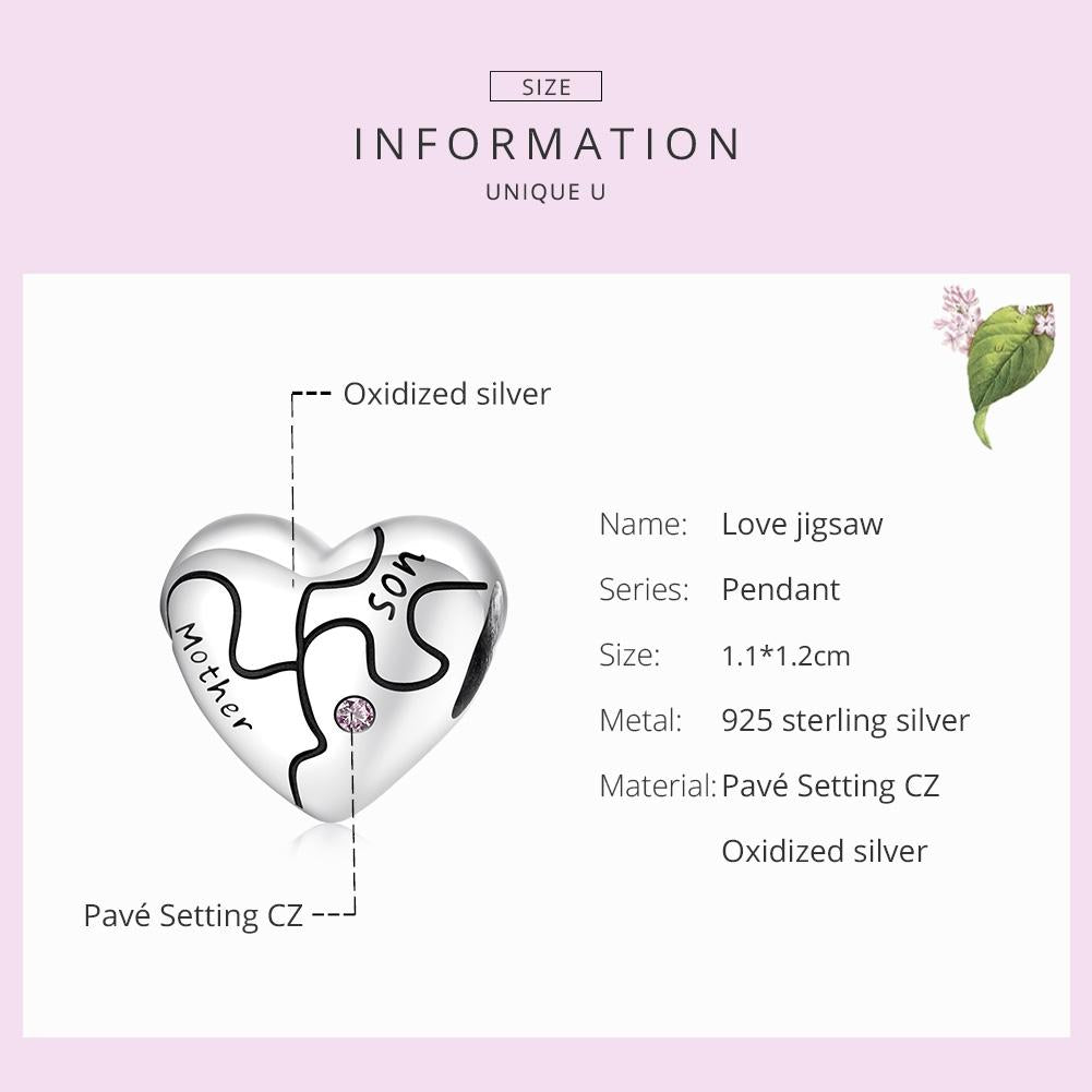 925 Sterling Silver Diy Heart Puzzle Beads For Bracelet / Necklace