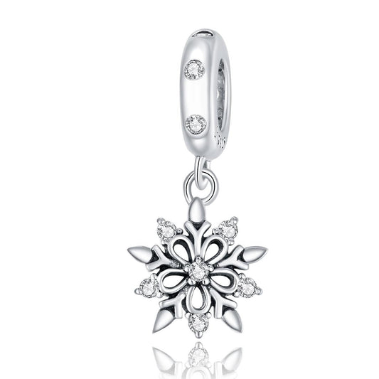 925 Sterling Silver Sparkling Snowflake Pendant For Diy Bracelets & Necklaces