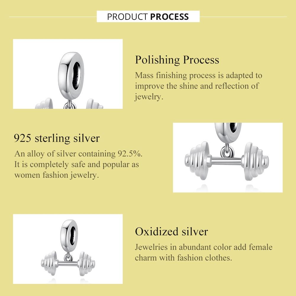 925 Sterling Silver Weightlifting Barbell Pendant For Bracelets / Necklaces