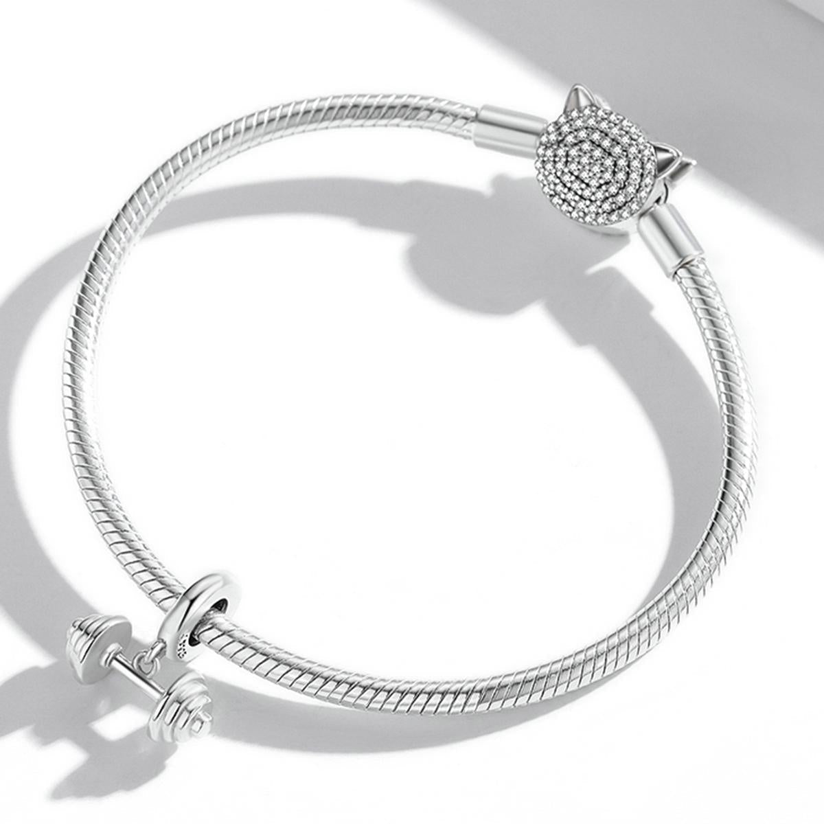 925 Sterling Silver Weightlifting Barbell Pendant For Bracelets / Necklaces