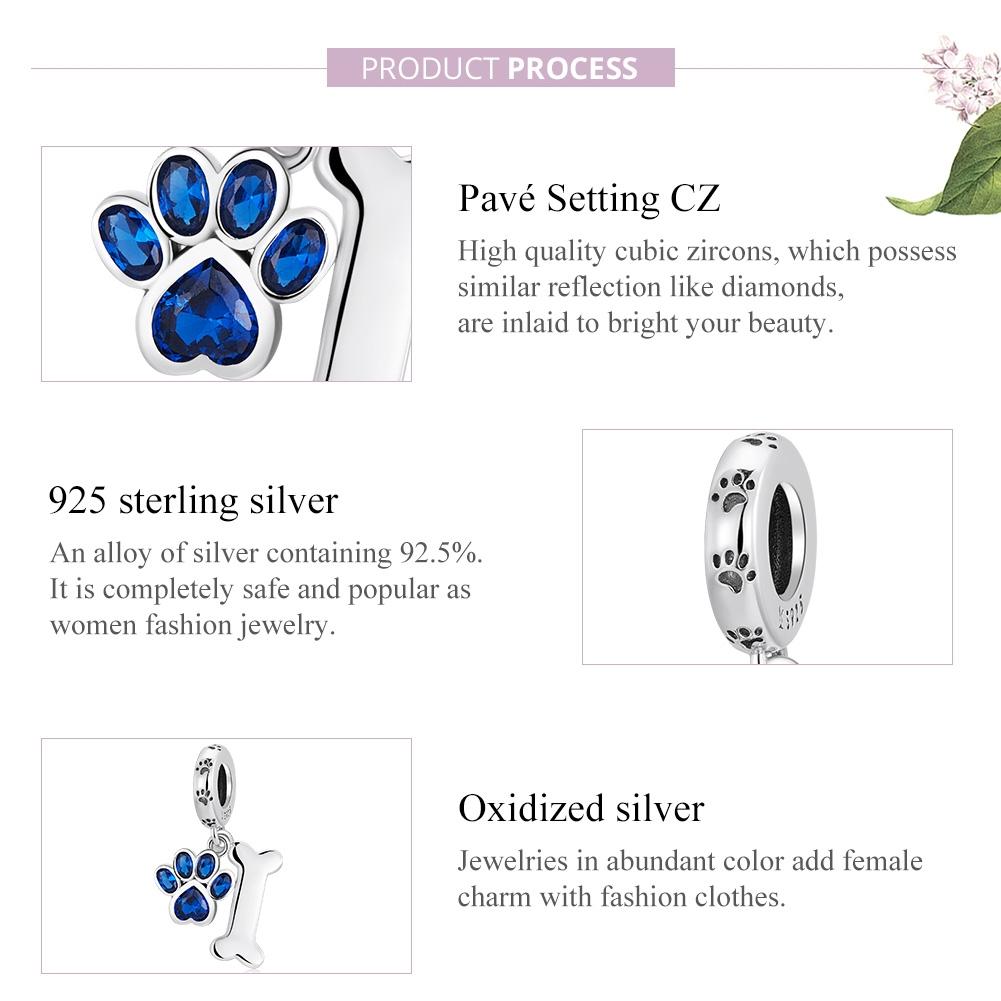 925 Sterling Silver Dog Paw Bone Pendant For Bracelet Or Necklace