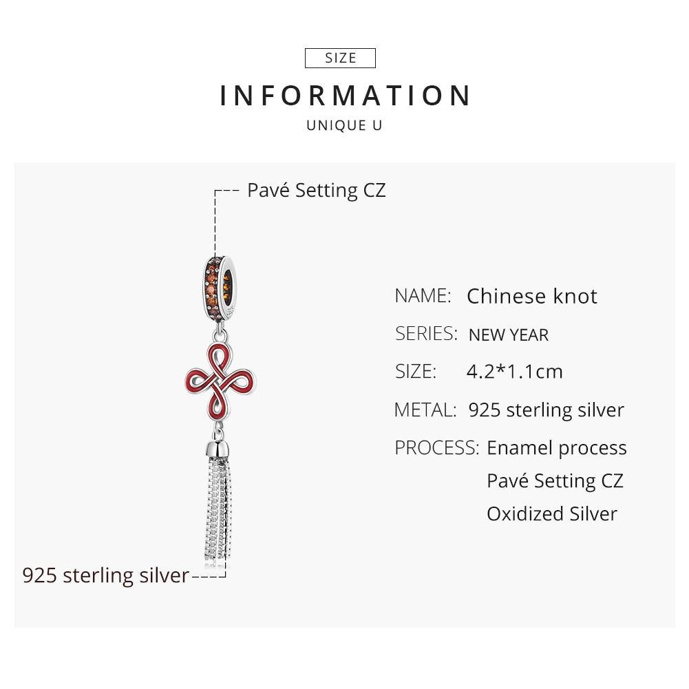 925 Sterling Silver Chinese Knot Pendant For Diy Bracelets & Necklaces