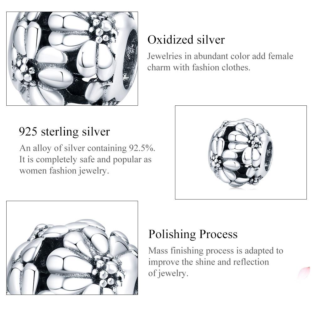 925 Sterling Silver Daisy Beads For Diy Bracelets & Necklaces