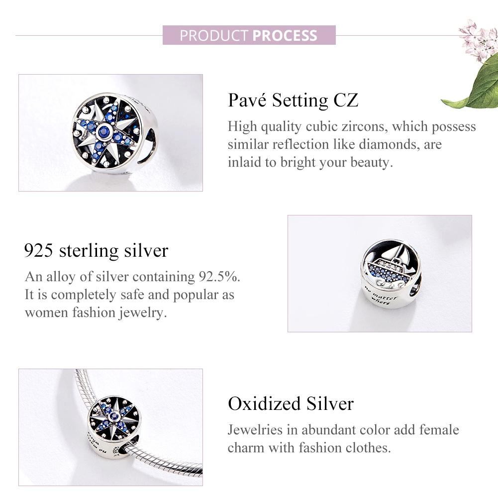 925 Sterling Silver Blue Zircon Sailing Charm For Diy Bracelets