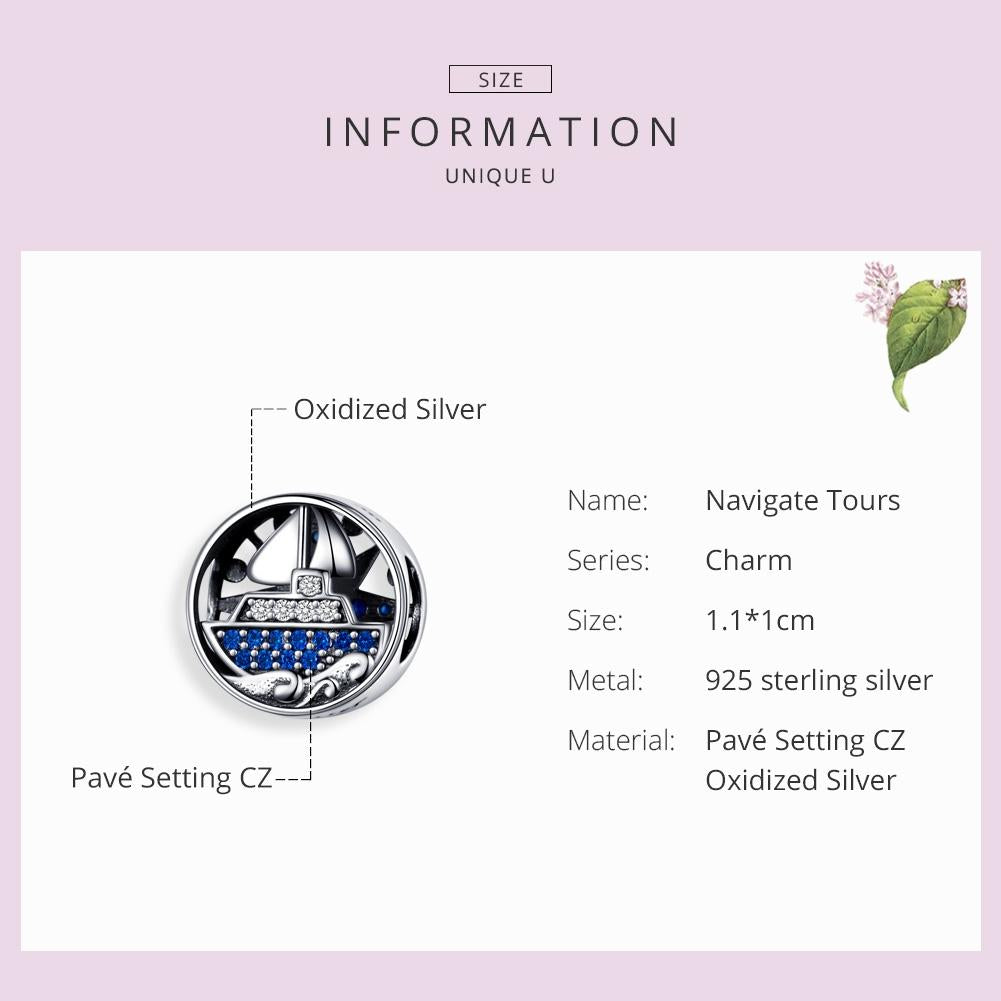 925 Sterling Silver Blue Zircon Sailing Charm For Diy Bracelets