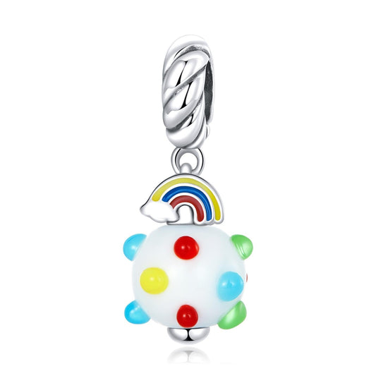 925 Sterling Silver Rainbow Glaze Pendant For Diy Bracelets & Necklaces