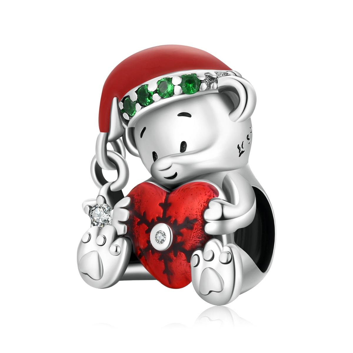 925 Sterling Silver Christmas Bear Charm For Diy Bracelets & Necklaces