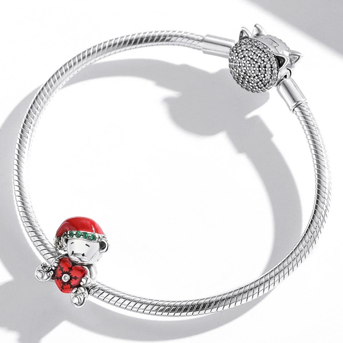 925 Sterling Silver Christmas Bear Charm For Diy Bracelets & Necklaces