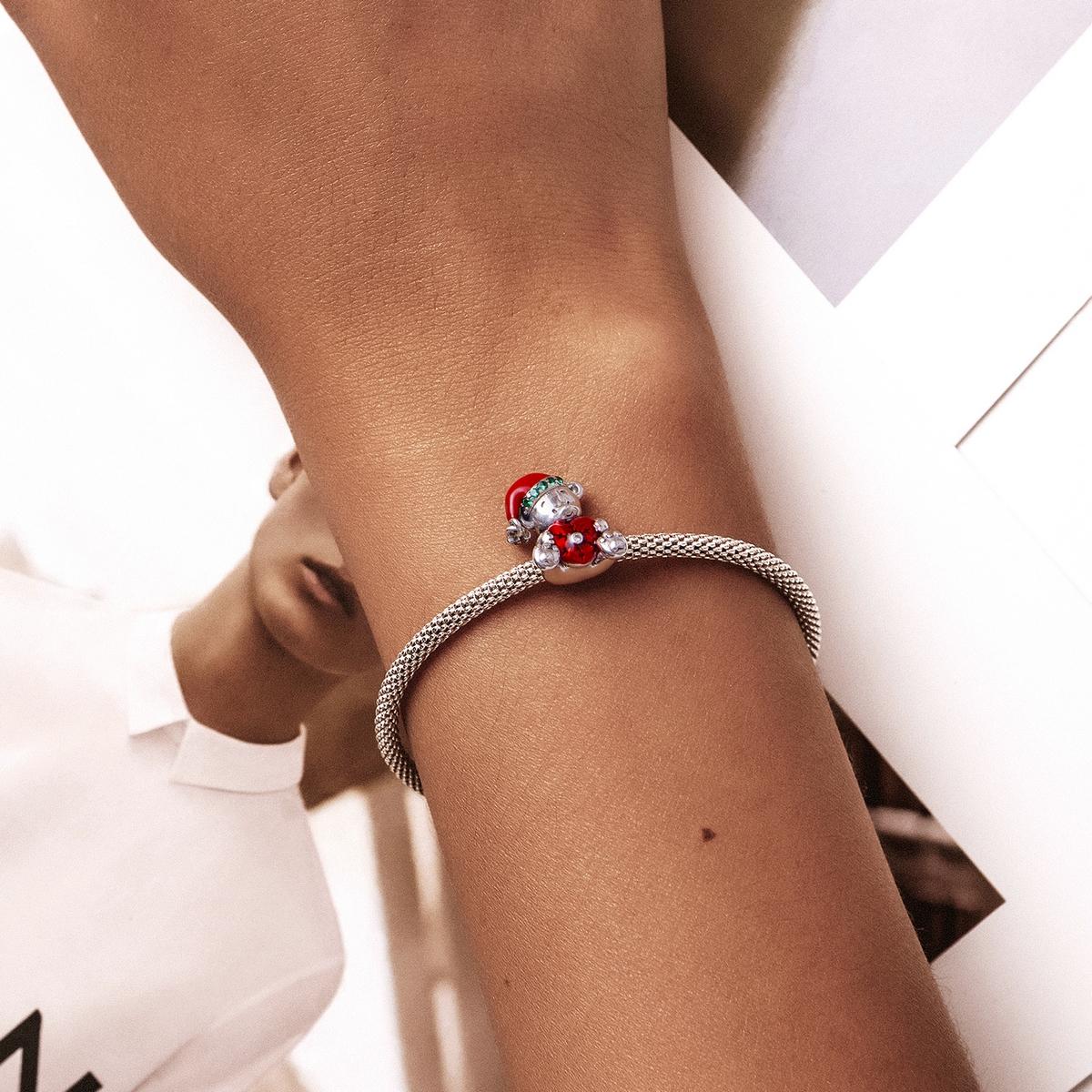 925 Sterling Silver Christmas Bear Charm For Diy Bracelets & Necklaces