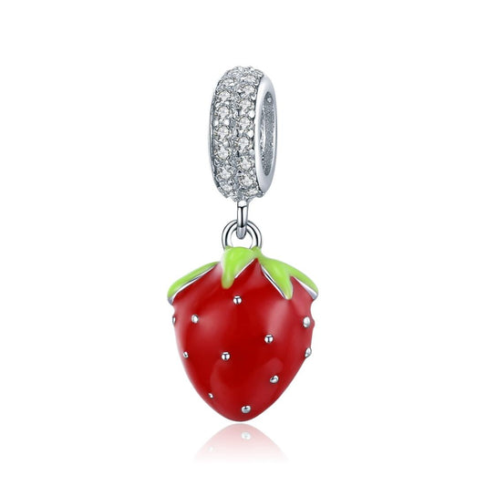 925 Sterling Silver Beaded Strawberry Pendant For Diy Bracelets