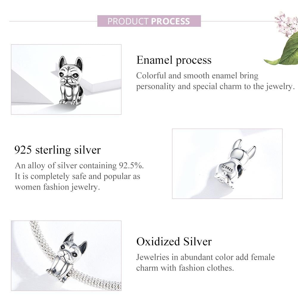 925 Sterling Silver French Bulldog Beaded Diy Bracelet