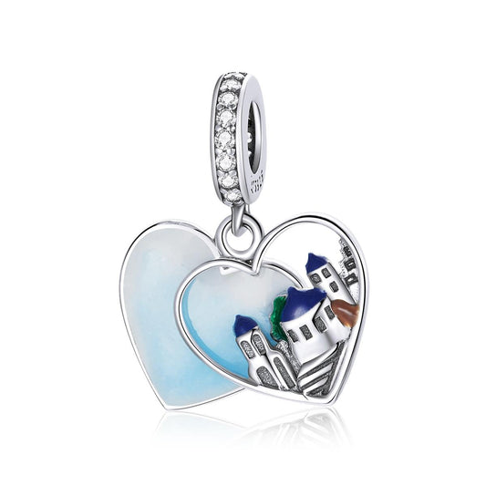 925 Sterling Silver Charming Scenery Heart Pendant For Diy Bracelet Or Necklace