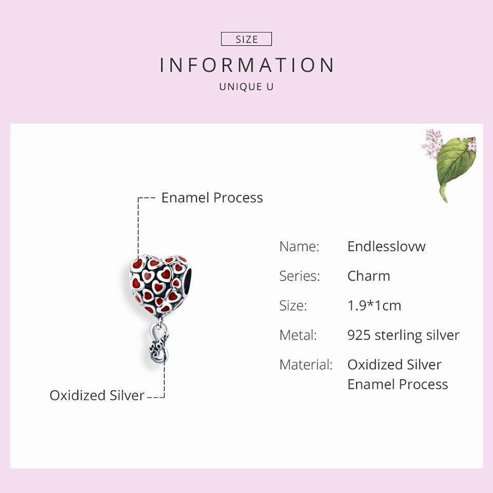 925 Sterling Silver Red Heart Beads For Diy Bracelets & Necklaces