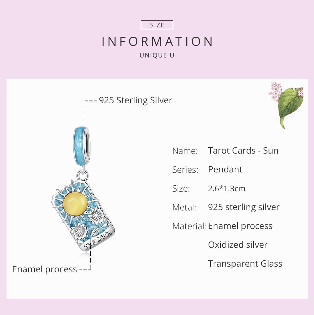 925 Sterling Silver Sun Tarot Pendant For Diy Bracelets & Necklaces