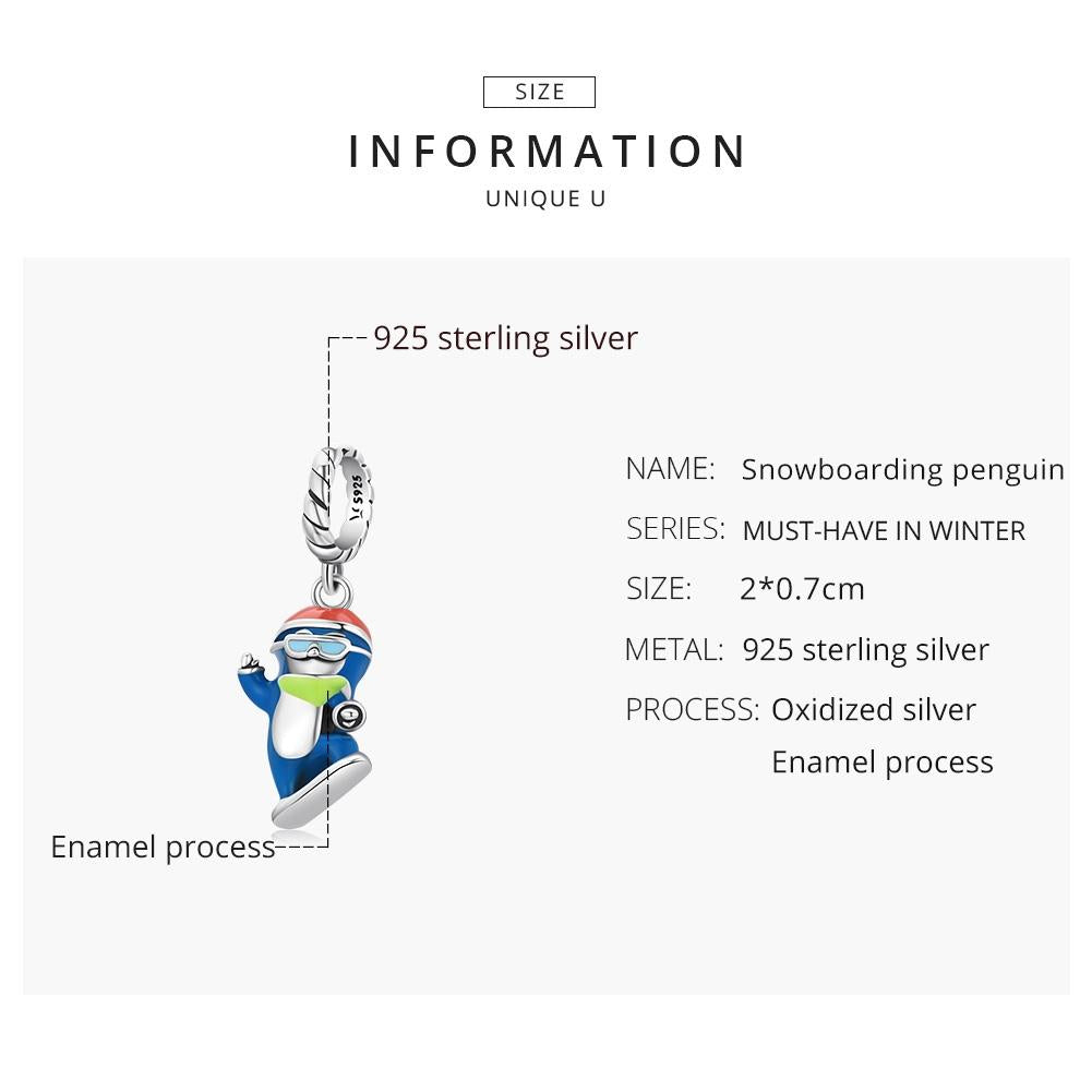 925 Sterling Silver Ski Penguin Pendant For Diy Bracelets & Necklaces