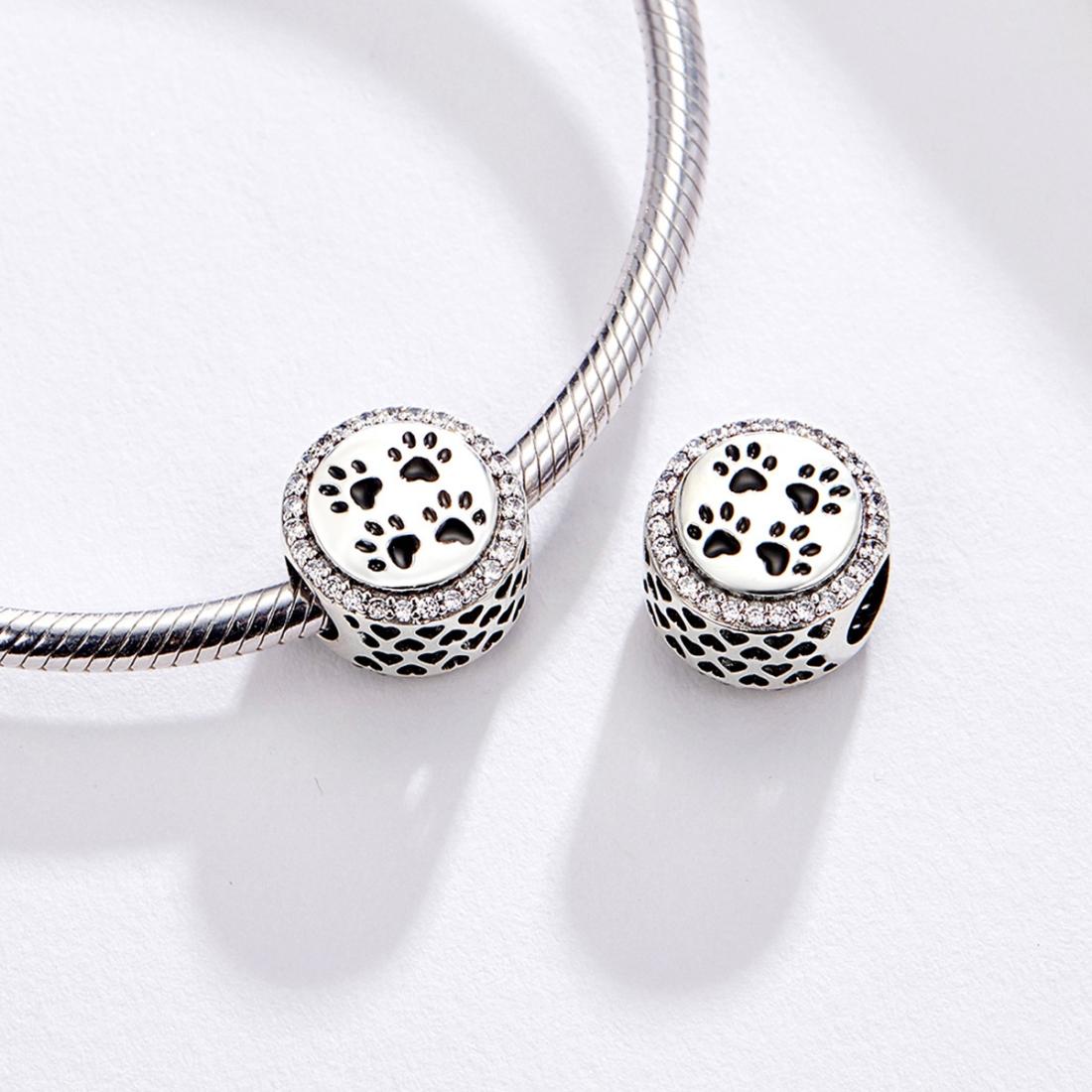 925 Sterling Silver Pet Paw Print Beads For Diy Bracelets & Necklaces
