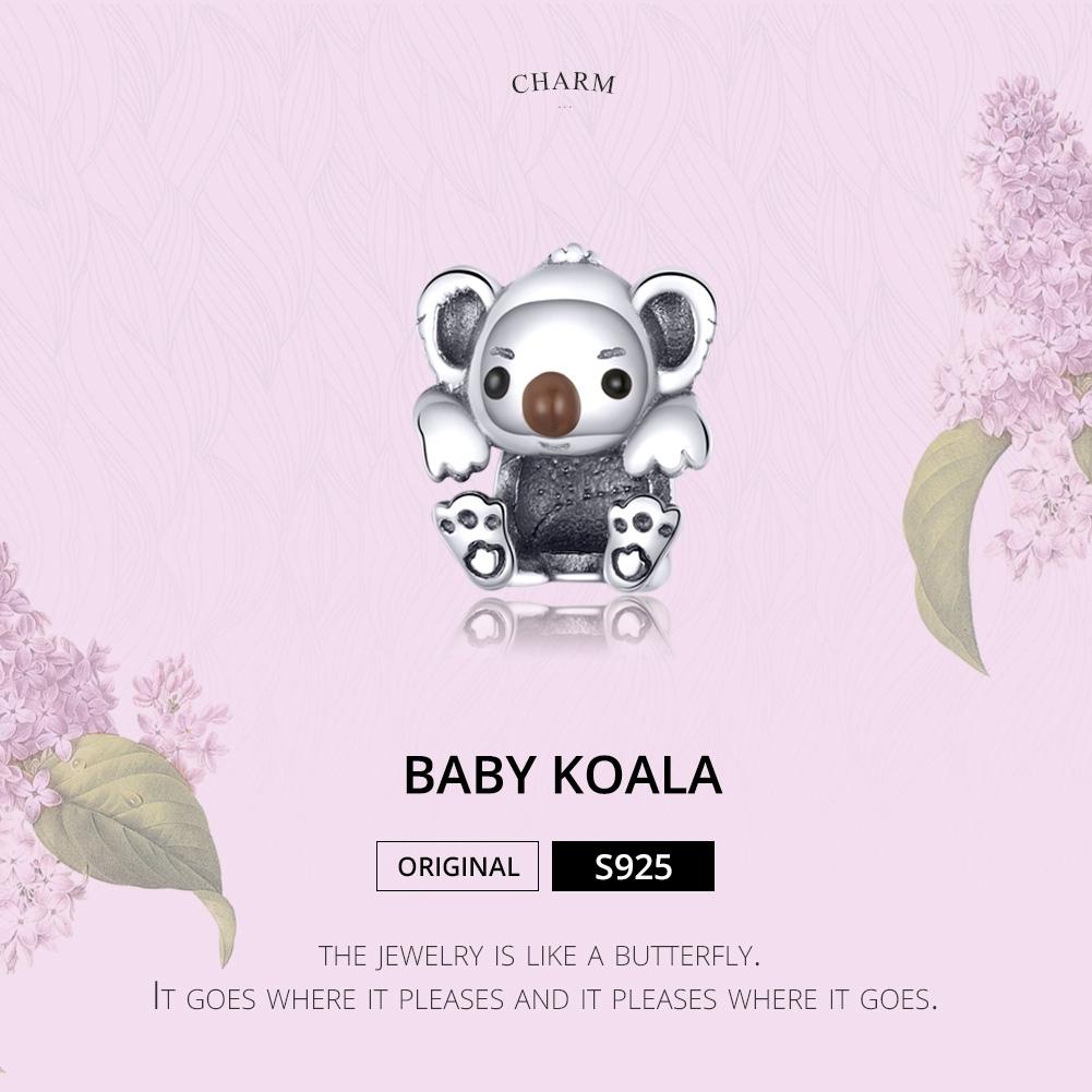 925 Sterling Silver Adorable Koala Animal Charm For Diy Bracelets