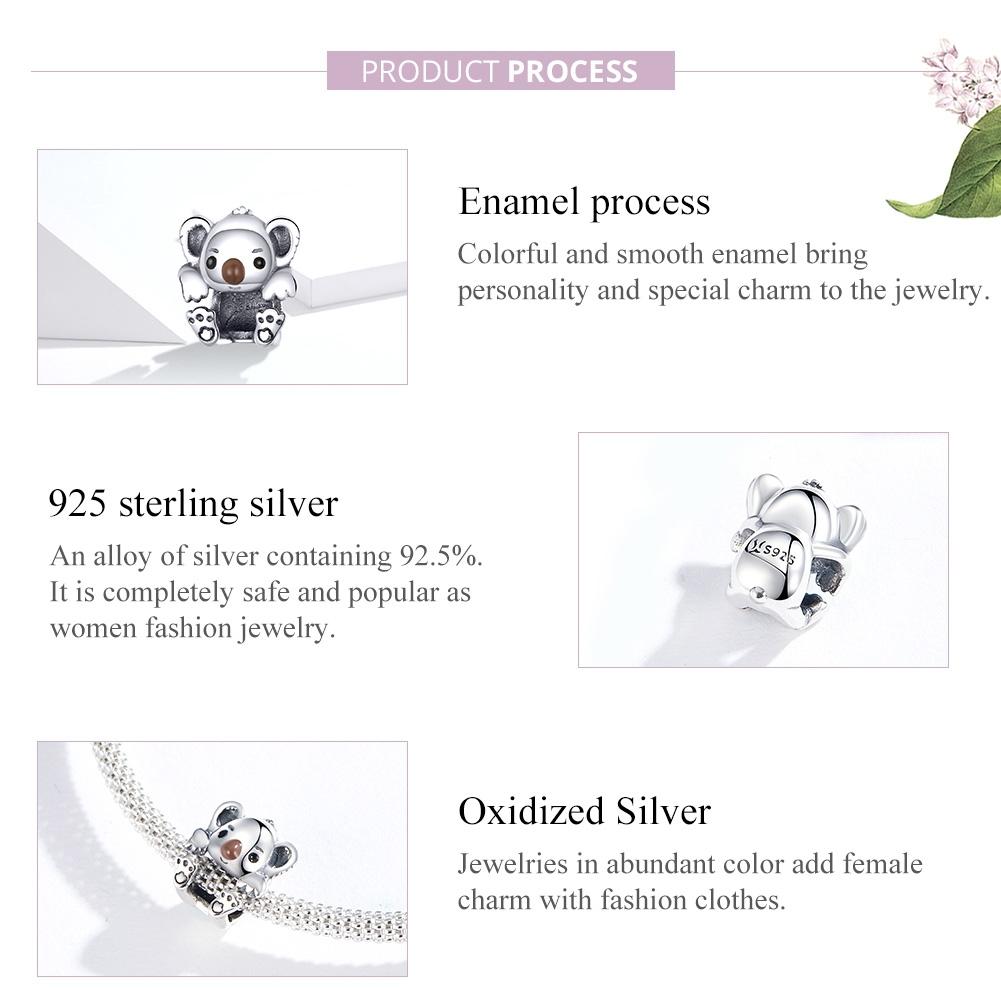 925 Sterling Silver Adorable Koala Animal Charm For Diy Bracelets