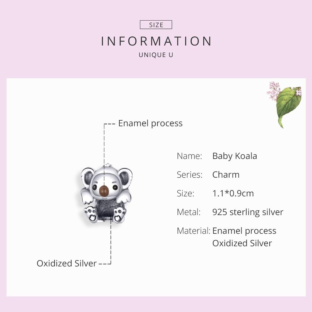 925 Sterling Silver Adorable Koala Animal Charm For Diy Bracelets