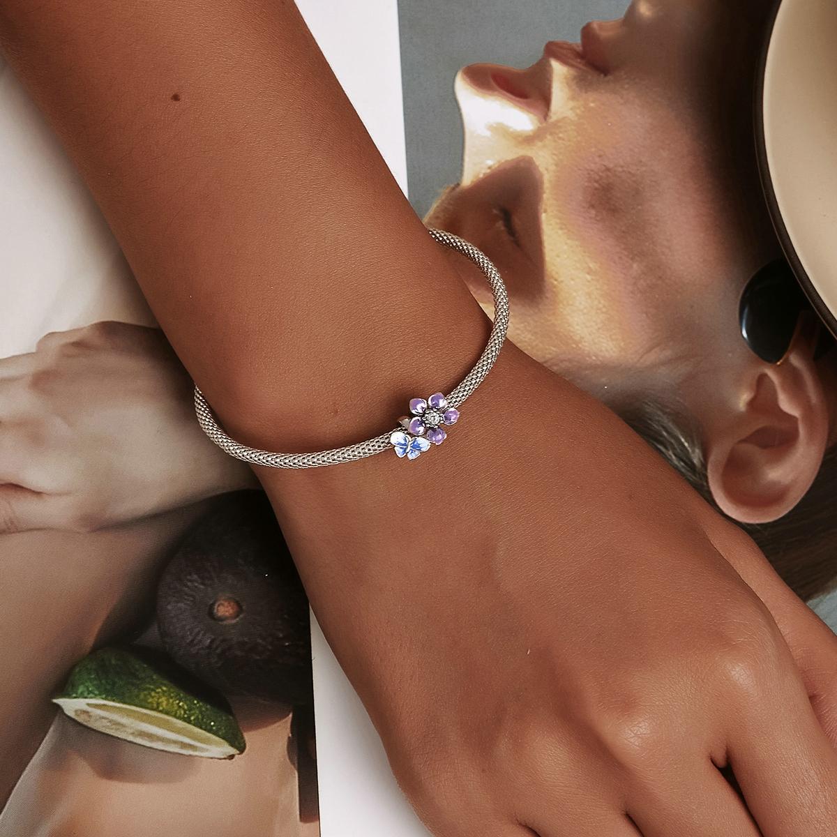 925 Sterling Silver Butterfly Flower Beads For Diy Bracelets & Necklaces