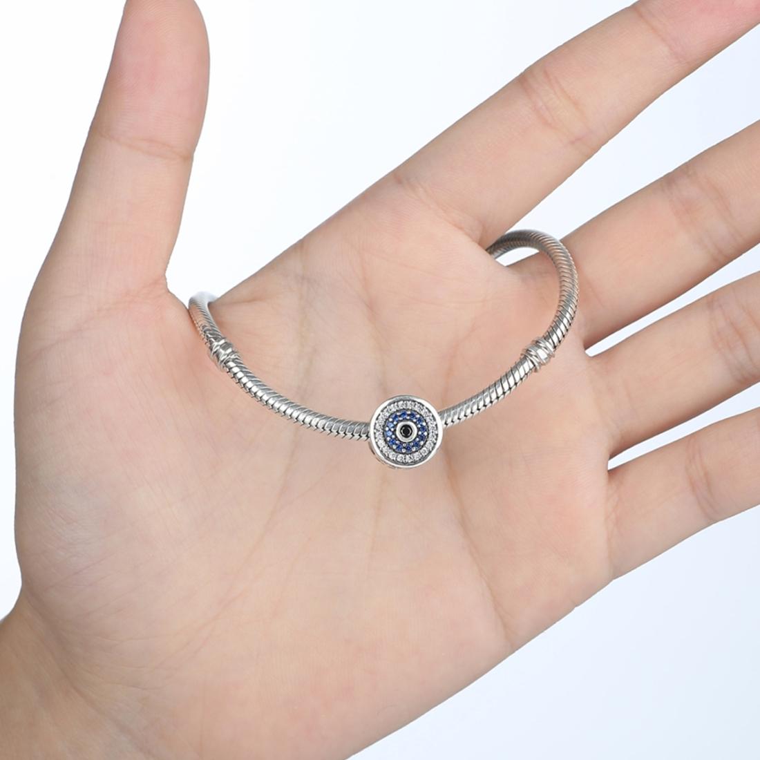 925 Sterling Silver Blue Eye Inlaid Bead Bracelet