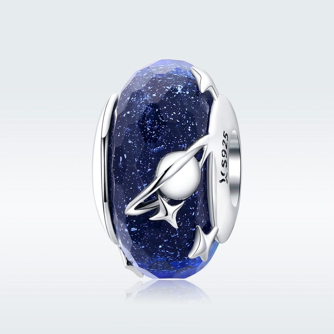 925 Sterling Silver Blue Glass Bead Pendant With Starry Sky Design