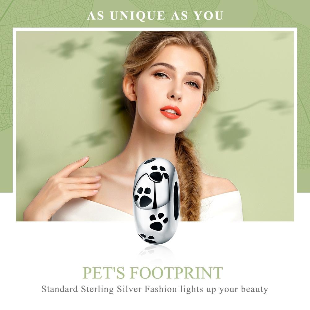 925 Sterling Silver Pet Imprint Diamond Bead Bracelet Accessory