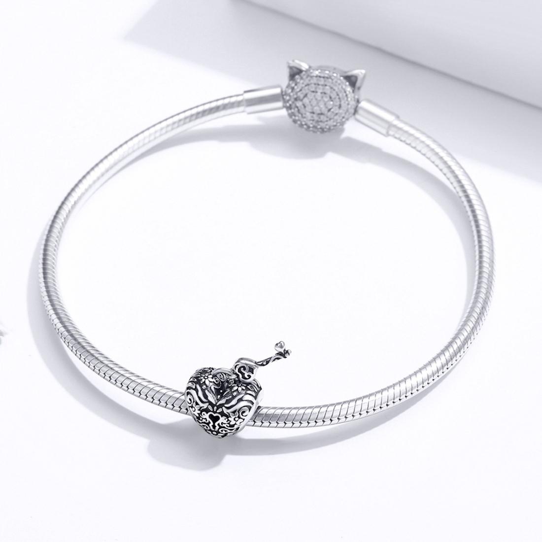 925 Sterling Silver Retro Heart Beaded Bracelet