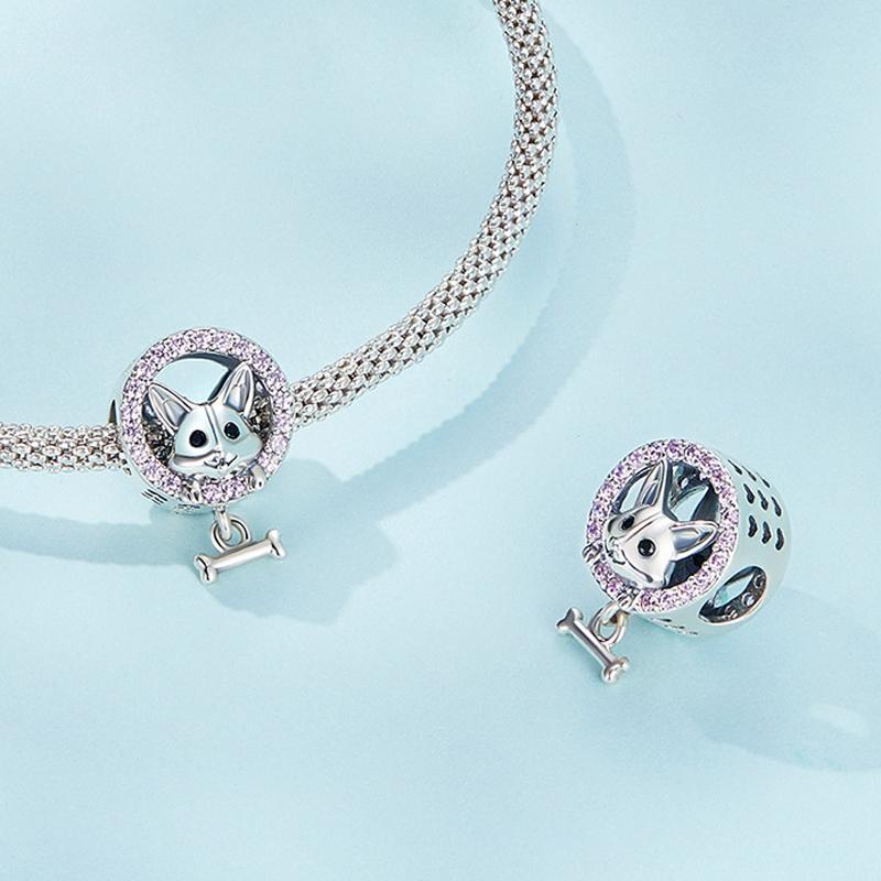 925 Sterling Silver Corgi Puppy Bracelet Beads