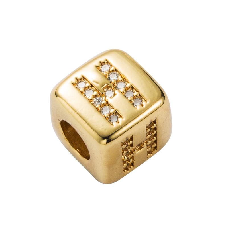 Brass Micro Inlaid Couple Red String Pull Diy Bracelet English Letter Beads Style - H