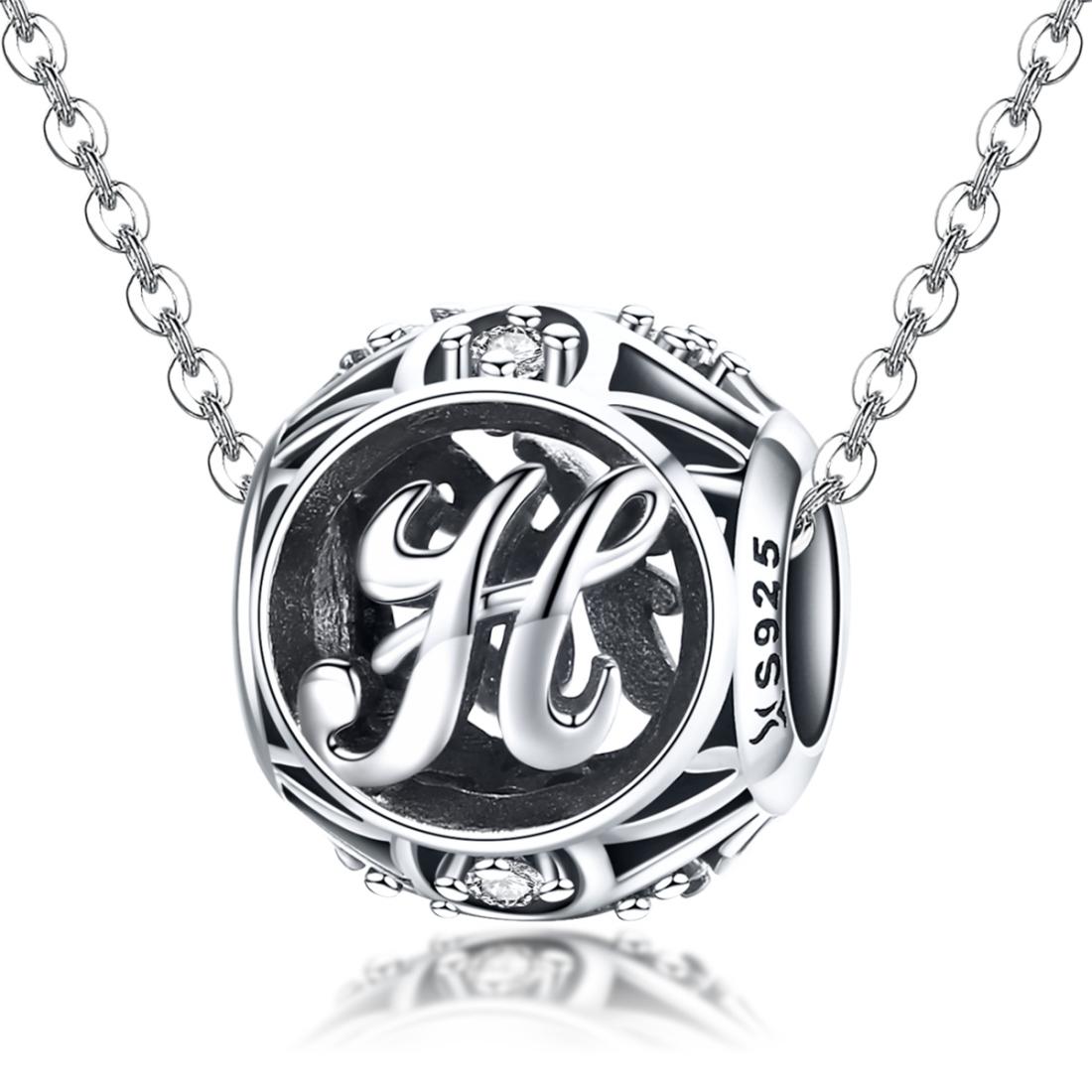 925 Sterling Silver 26 English Letter Beads For Diy Bracelets & Necklaces Style - H