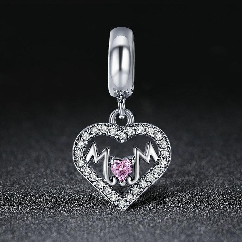 925 Sterling Silver Love Mother Heart Pendant For Diy Bracelets & Necklaces